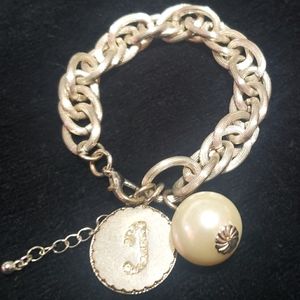 Monogram Charm Bracelet Engraved Pendant and Pearl.